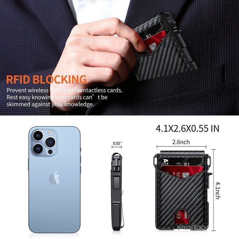 บุรุษกระเป๋าสตางค์ยุทธวิธีพับกระเป๋าสตางค์สำหรับผู้ชายโลหะ RFID ปิดกั้นอลูมิเนียมผู้ถือบัตรเงิน, Minimalist บุรุษกระเป๋าสตางค์พร้อมกล่องของขวัญ