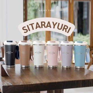 พร้อมส่ง SITARAYURI แก้วน้ำเก็บอุณหภูมิเปิดดื่ม 2 แบบ สแตนเลส SUS304 ขนาด 560ml จับถือได้สะดวก พร้อมสายหูหิ้วผ้าแคนวาส