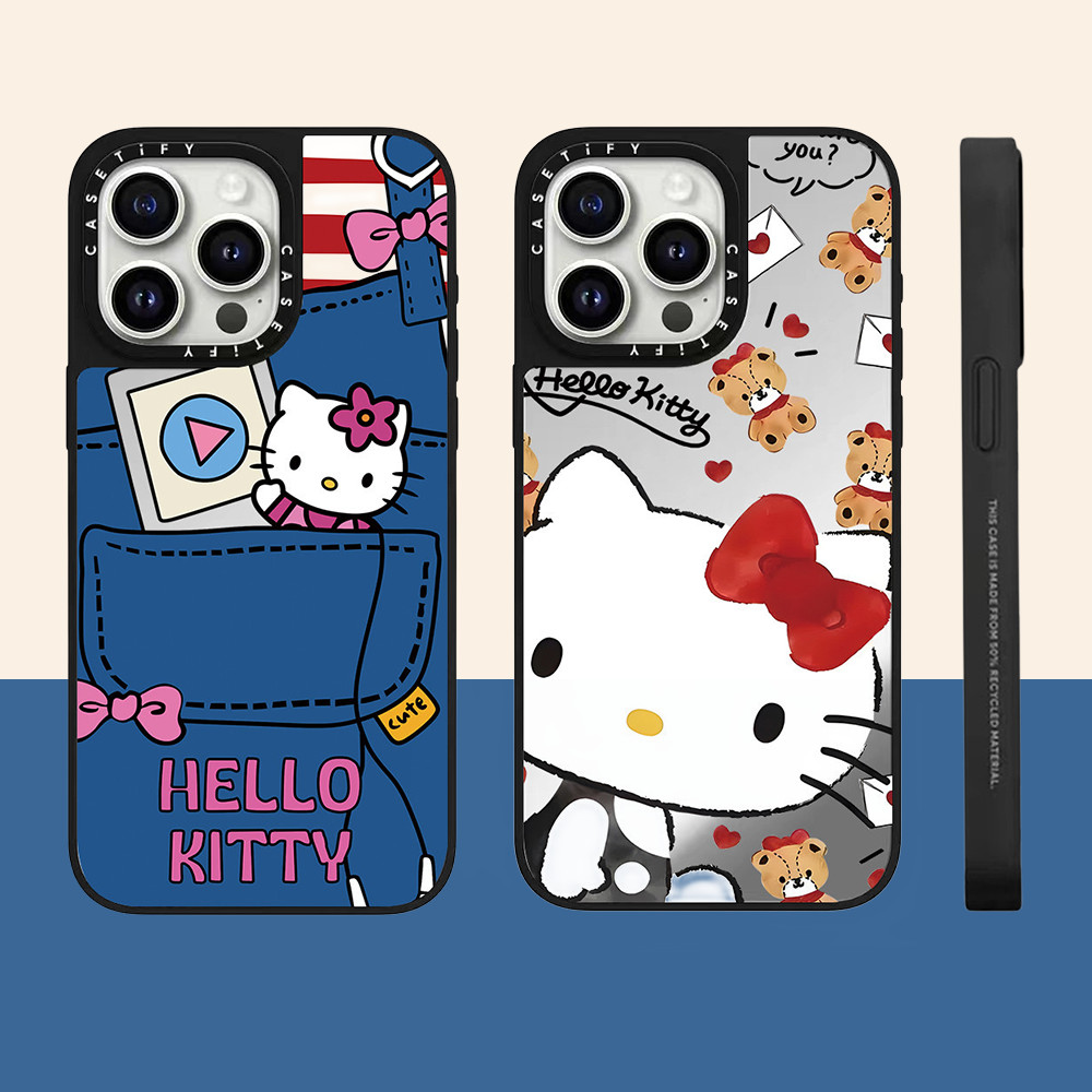 เสื้อผ้าคาวบอย Kitty กระจก Hard เคสโทรศัพท์สําหรับ iPhone 16ProMax 16Pro 15ProMax 14 13 12 11 Pro Max กรณีห่อกันกระแทกด้านหลังอะคริลิค