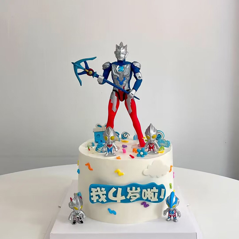 ตกแต่งเค้ก Ultraman Handheld Weapon Boy Birthday Party Supplies Coconut Tree Plugin Decorative
