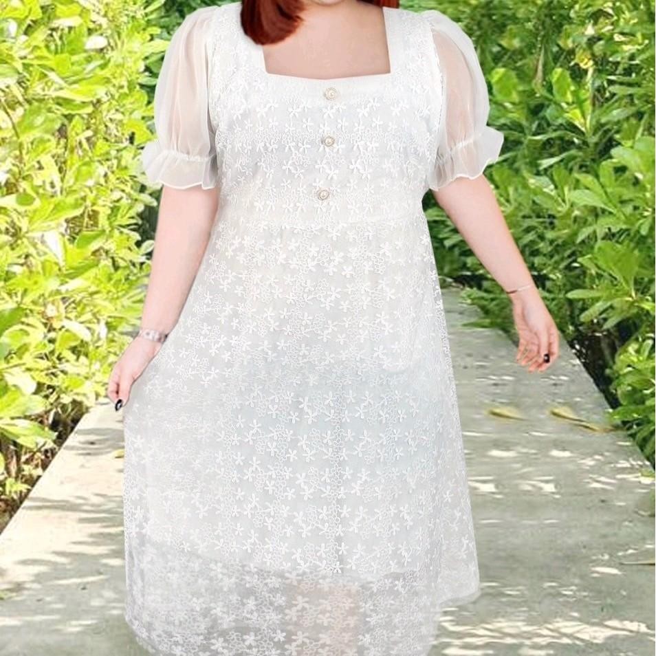 เดรสสีขาว เดรสเพื่อนเจ้าสาว เดรสงานแต่ง เดรสงานบุญ อก 44