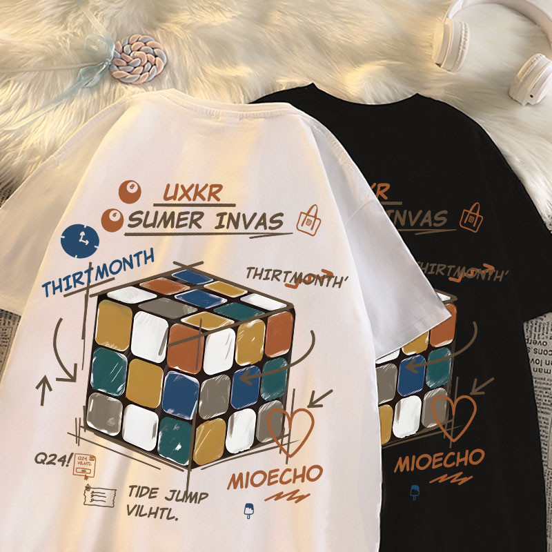 ผ้าฝ้าย100% เกาหลีเด็กสาว/เด็กชายทีเสื้อ2-14ย เด็กฤดูร้อนแขนสั้นเสื้อยืดหลวมสบายๆนักเรียนน่ารักพิมพ์กราฟีระบายอากาศสบายวัสดุประเดิม
