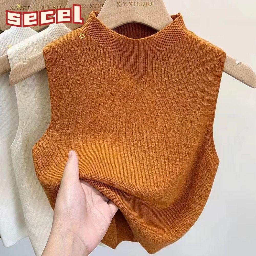 Secel เสื้อกล้าม,สีทึบครึ่งคอเต่าถักเสื้อกั๊ก,แฟชั่นSlimmingแขนกุดTeesเสื้อยืดผู้หญิง