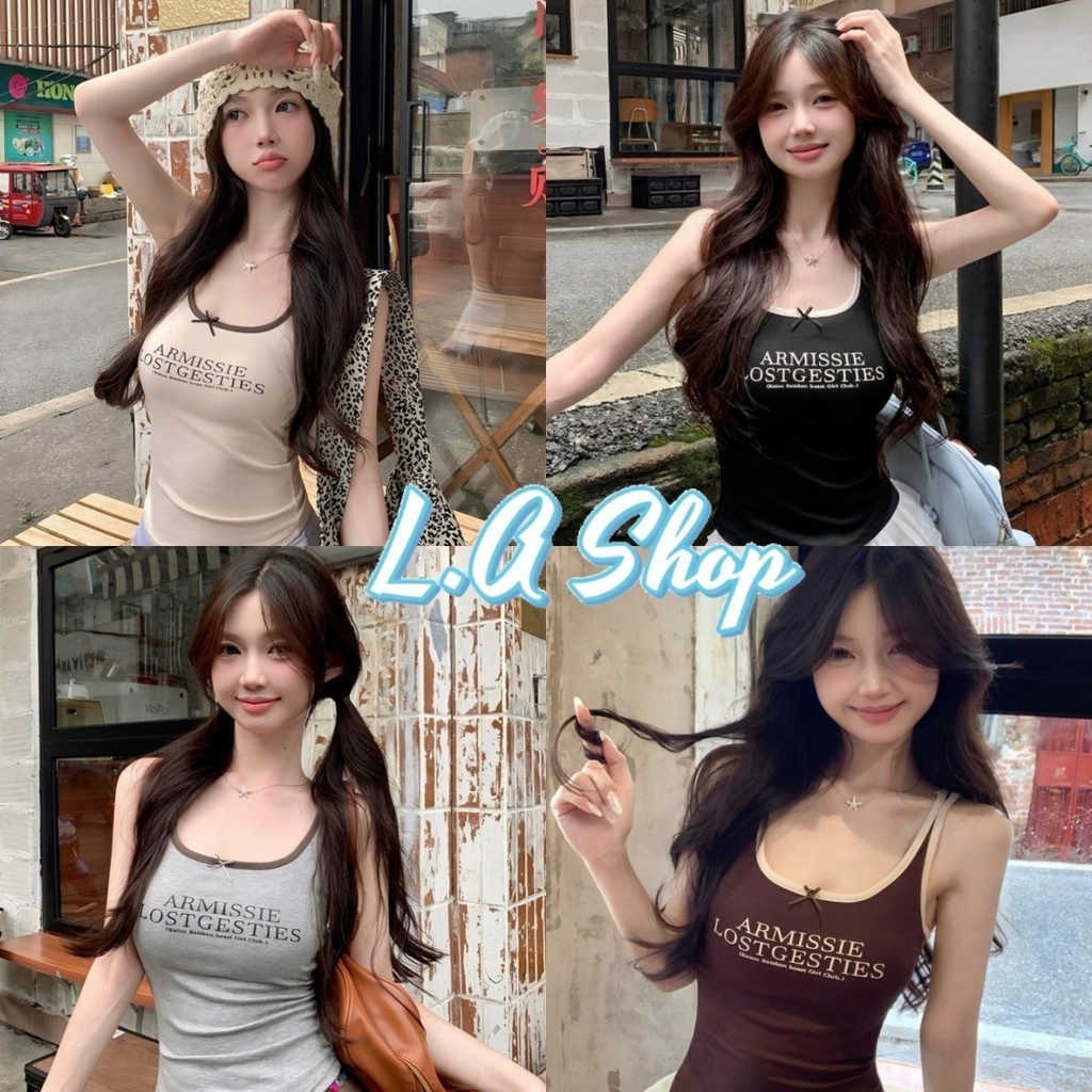 L.A Shop​-​พร้อมส่ง เสื้อกล้าม คอกลม มีฟองน้ำ ดีเทลสกีนตัวอักษร สีพื้นง่ายๆ คาวาอี้ "FY746-P"