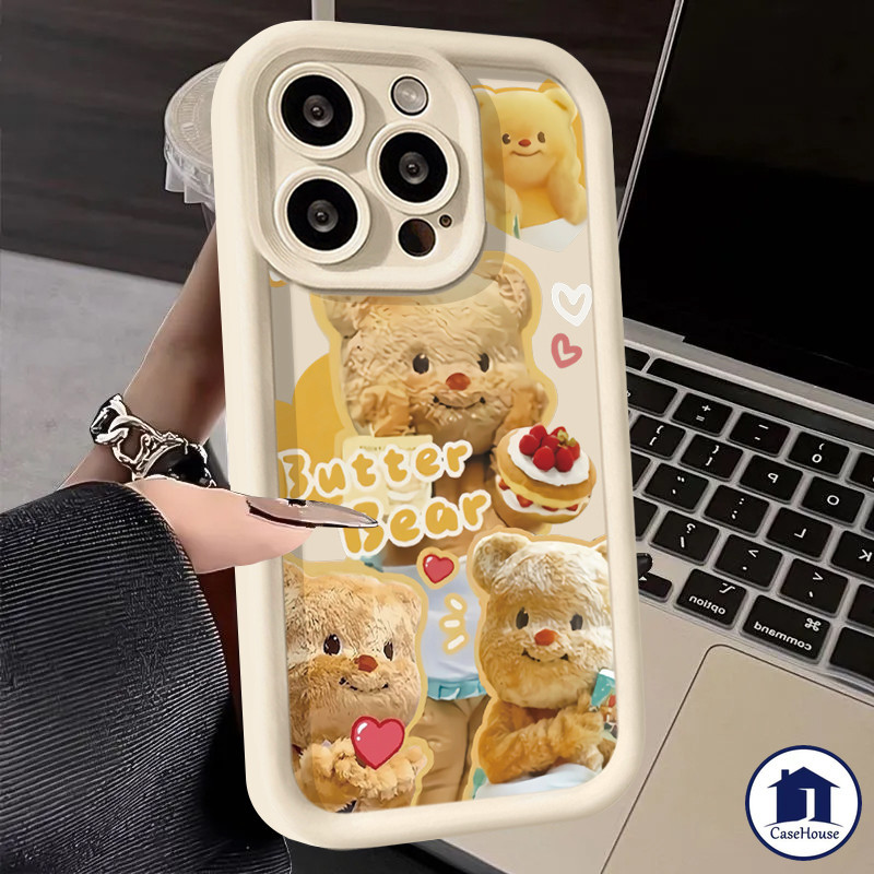 เคสหมีเนยน่ารักนุ่มเข้ากันได้สำหรับ Samsung A23 A05s A24 A12 A03 A50 A14 A25 A13 A03s A04s A05 A15 A32 A30s A52