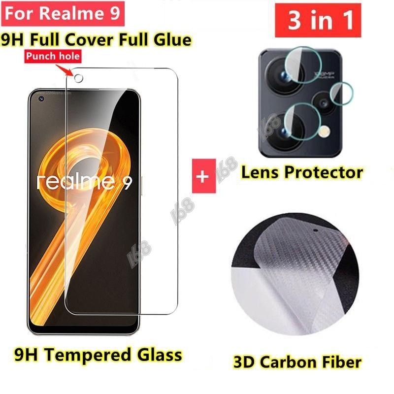 ฟิล์มกระจก Realme 9 ฟิล์มกระจกนิรภัย Realme 9i 9 Pro Plus ฟิล์มหลังเคฟล่า ป้องกันหน้าจอ และเลนส์กล้อ