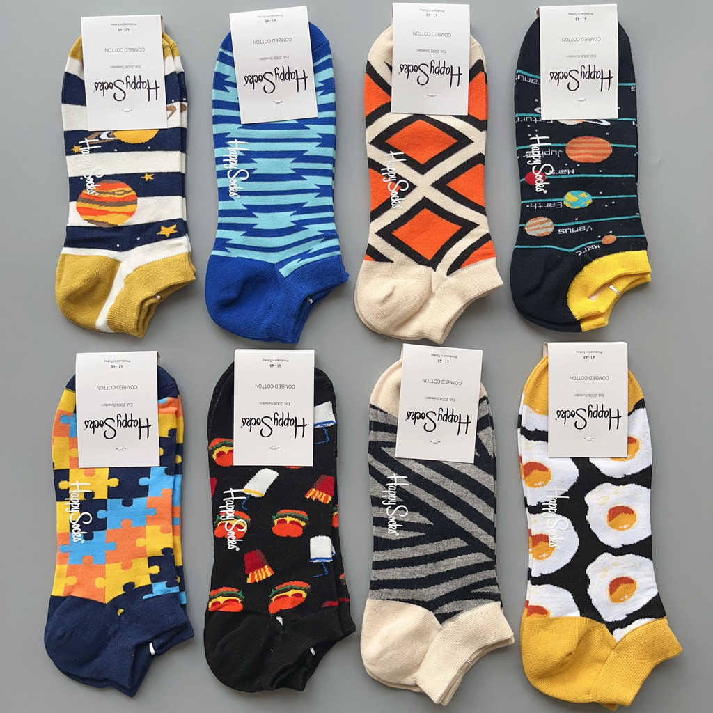 ถุงเท้าผู้ชายแฮปปี้ใหม่สำหรับผู้ชาย Hi Boat Socks ถุงเท้าสี่ฤดูถุงเท้าตื้นถุงเท้าสีสันสดใสสำหรับผู้ชาย