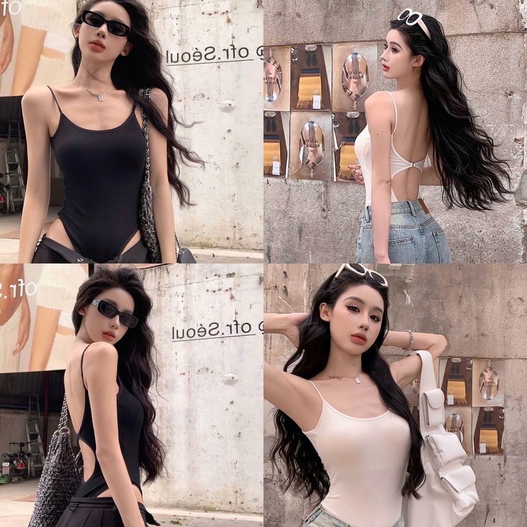 ✨Anne✨บอดี้สูท ซับใน เปิดหลัง เพรียว ครอปรัดรูป ผ้ายืด🌙ชุดเซ็กซี่ สไตล์เกาหลี แฟชั่นฤดูร้อน🌟#FY2634-1
