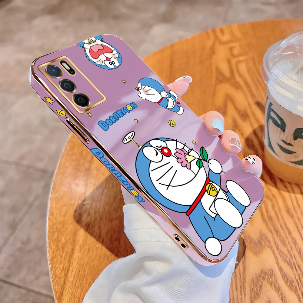สําหรับ OPPO A16 A16s A16K A16e A15 A15s A7 A5S A12 A12S A3s A12e A83 น่ารักโดราเอมอนเคสโทรศัพท์หรูหราชุบ TPU ปกอ่อนกันกระแทก