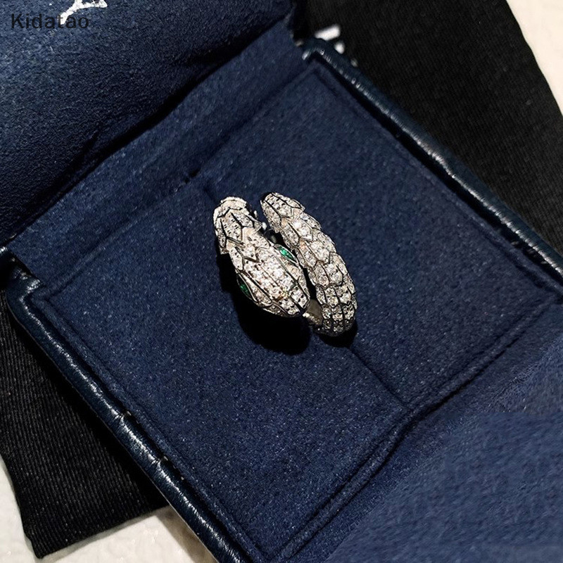 Kidatao Retro Sliver สีงู Zircon เปิดแหวนผู้หญิงผู้ชาย Y2K ประณีตคริสตัลเงาบุคลิกภาพแหวนเครื่องประดับของขวัญใหม่