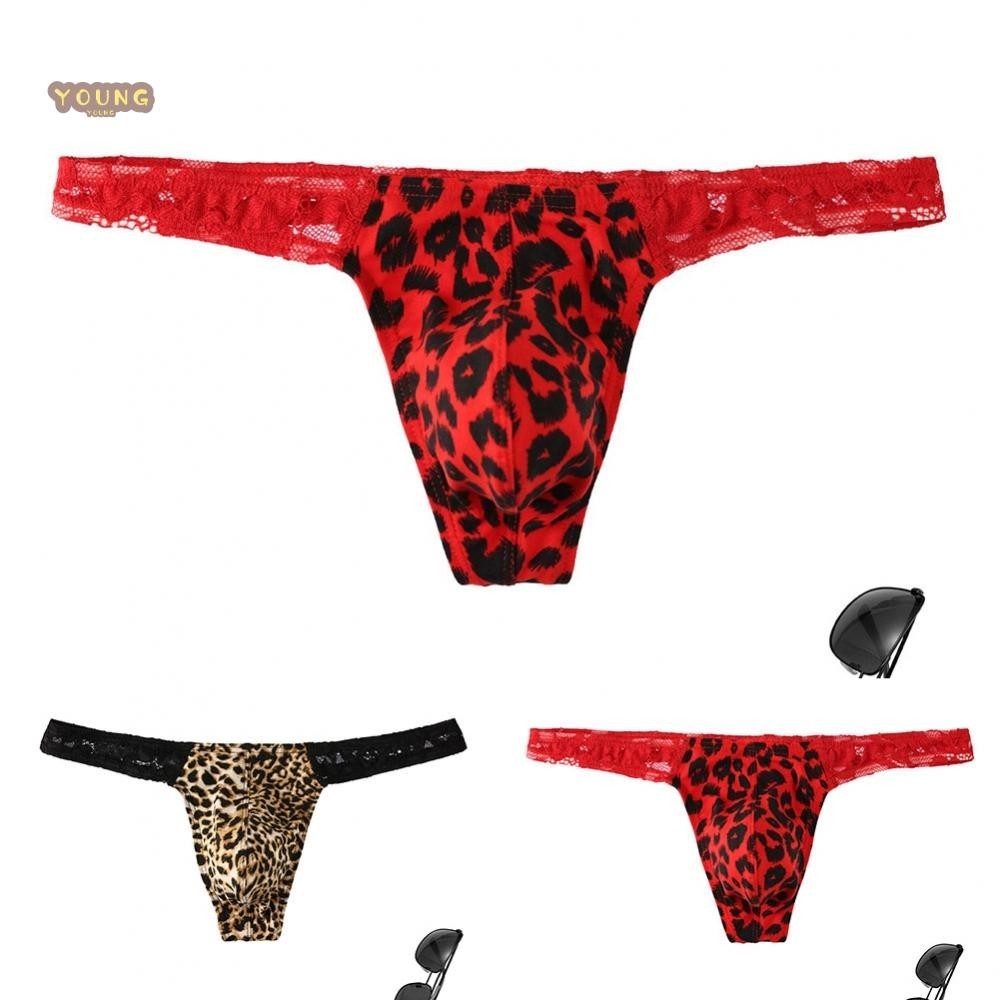 Sexy Lace Men's Thongs Low Waist Underwear with Leopard Pattern for a Bold Look