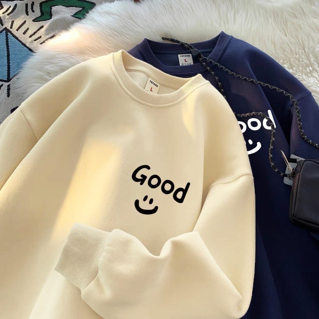 การออกแบบใหม่ความรู้สึกพิมพ์ตัวอักษรหลวม อิน เสื้อกันหนาวแขนยาวอินเทรนด์สําหรับเสื้อกันหนาวคู่นักเรียนชายและหญิง