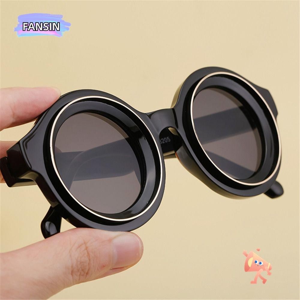 Fansin กรอบแว่นตาทรงกลม, แว่นกันแดด Steampunk หรูหราป้องกันรังสียูวี, แว่นตา Punk Y2k สไตล์สําหรับผู้หญิงและผู้ชาย