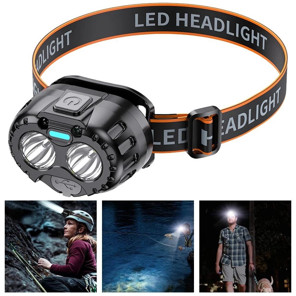 ไฟหน้า LED ที่มีประสิทธิภาพ USB ชาร์จ IPX4 กันน้ําฉุกเฉินไฟฉาย 250LM XPE LED ไฟหน้าสําหรับตกปลากลางแจ้งตั้งแคมป์เดินป่า