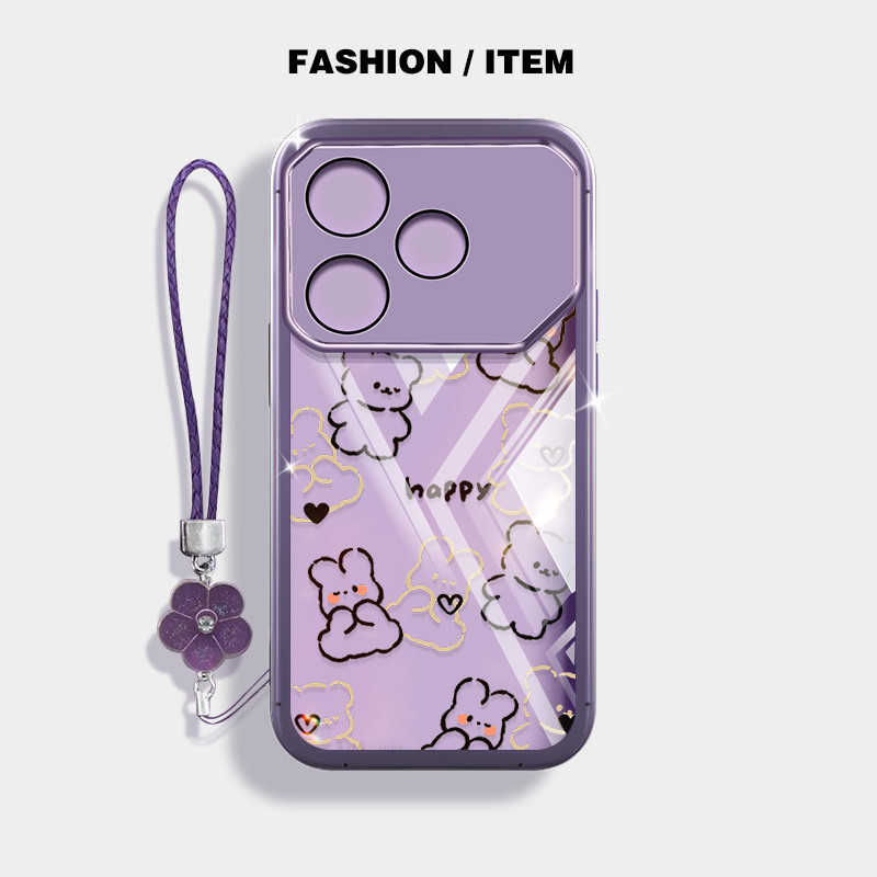 เส้นน่ารักหมีกันกระแทกเคสโทรศัพท์สําหรับ Tecno Pova 7 4G Pova 6 Neo Pova 6 Pro 5G LI9 LJ6 ปลอกโปร่งใสป้องกันพร้อมเชือกแขวนดอกไม้