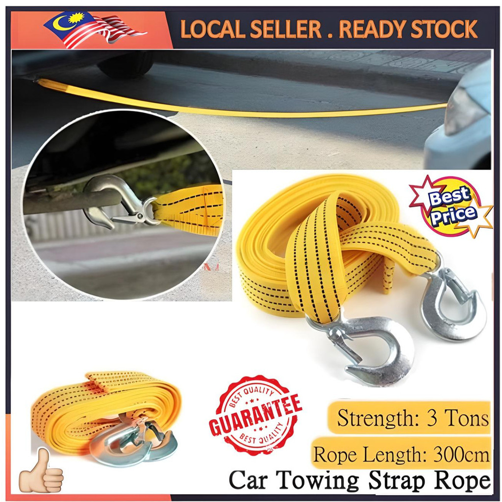 PUCHONG 3 เมตร 3 ตันรถเชือกลากจูงสายรัดเข็มขัดลากเชือกกู้ภัย Tali Penarik Kereta Tali Penarik Kender