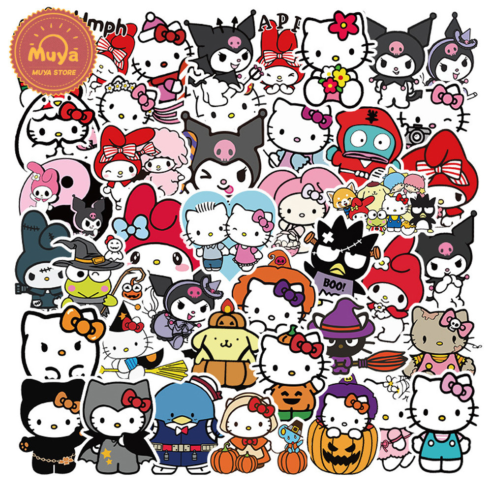 Muya 50 ชิ้น Sanrio Collection สติกเกอร์ Hello Kitty Melody Kuromi Cinnamoroll สติกเกอร์ไวนิลการ์ตูนกันน้ําสําหรับแล็ปท็อป