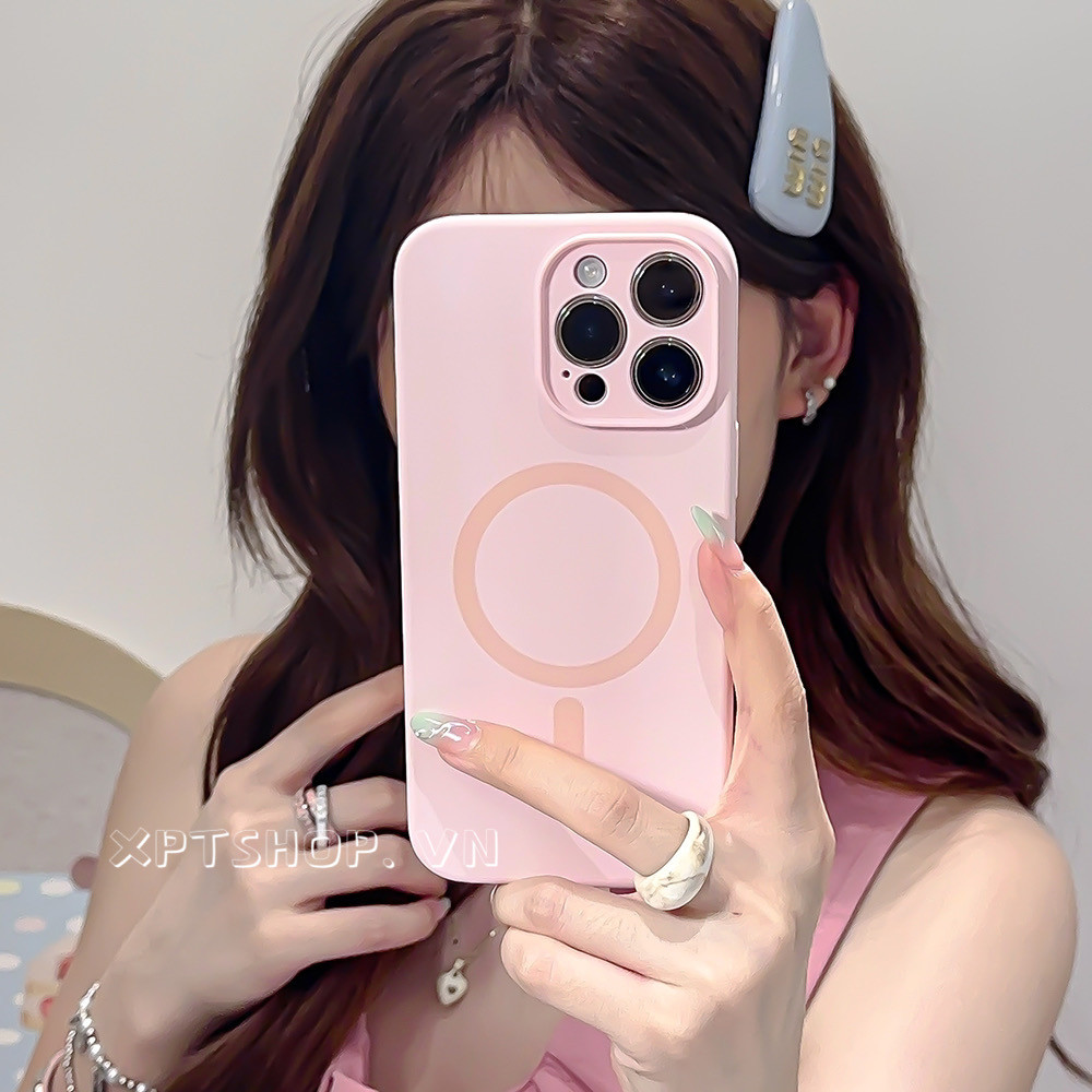 แม่เหล็กสีชมพูซิลิโคนเหลวเคสโทรศัพท์สําหรับiphone 15ProMax 15Pro 15Plus 14 13 12ProMaxคลุมทั้งหมดกันกระแทกป้องกันปกอ่อน