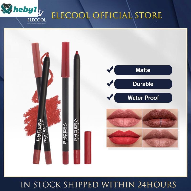 Phoera ดินสอเขียนขอบปาก + ลิปกลอส 2 In 1 Matte Soft Makeup Pencils Stereo Lips Makeup Modify Dark Lip Color Long-Lasting Wateproof Lip Liners heby1