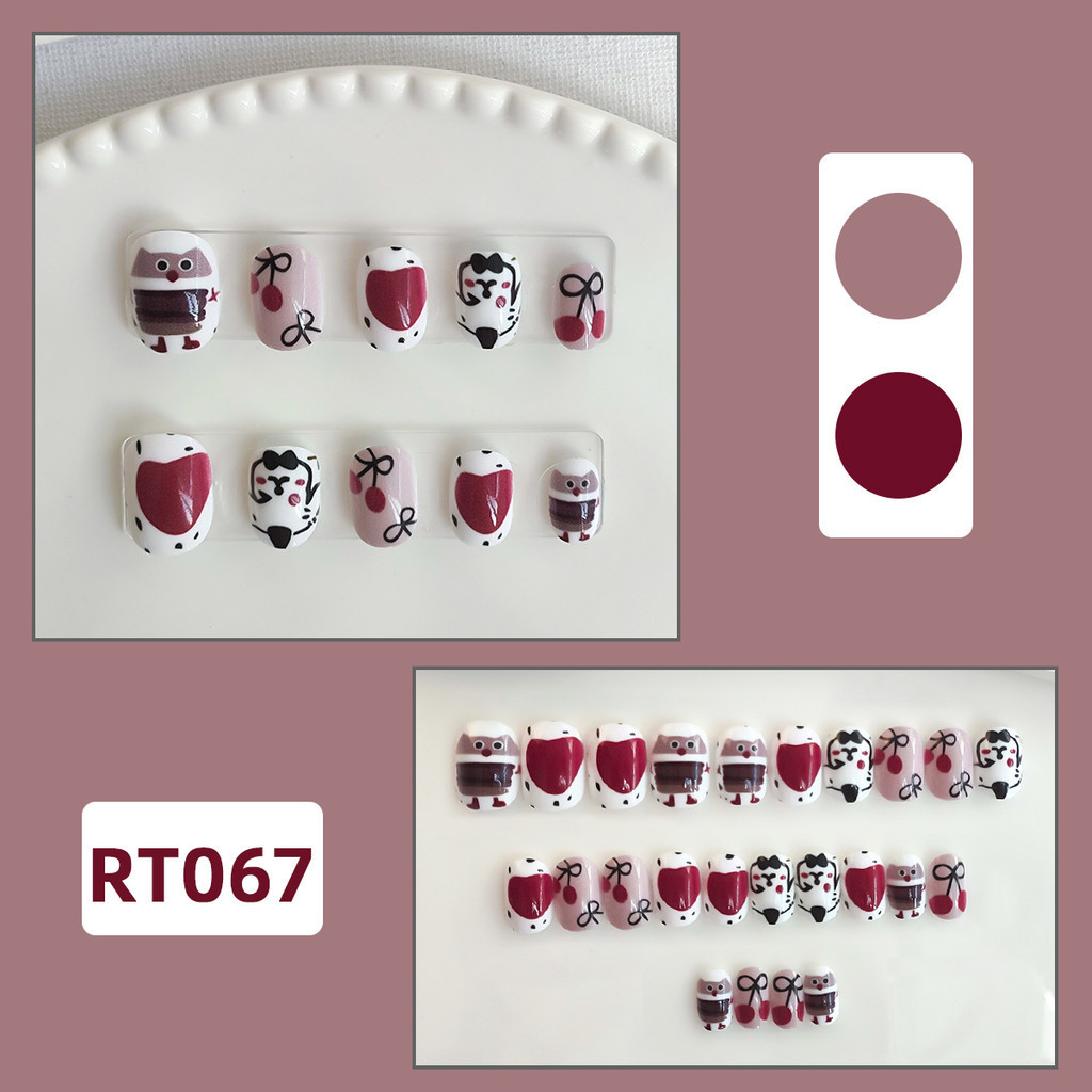 เล็บปลอมเด็กน่ารัก 24 ชิ้นพร้อมดีไซน์โบว์เล็กนําความรู้สึกที่อ่อนโยนและอ้วนแฟชั่นระดับไฮเอนด์พร้อมกา