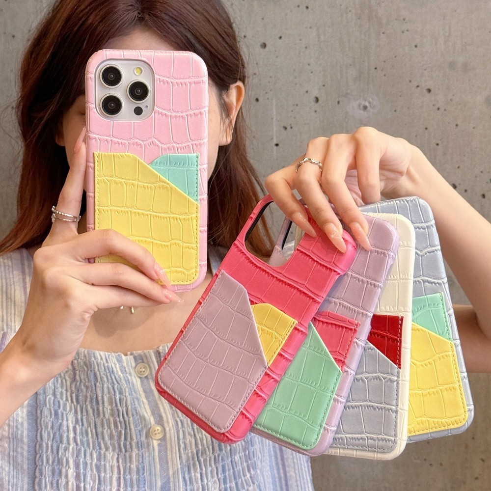 กระเป๋าการ์ดปิดกั้นสีลายจระเข้อินเทรนด์เหมาะสําหรับ Apple 15/14/13/12 Promax Fresh IPhone 15/14/13/12/Promax เคสป้องกัน