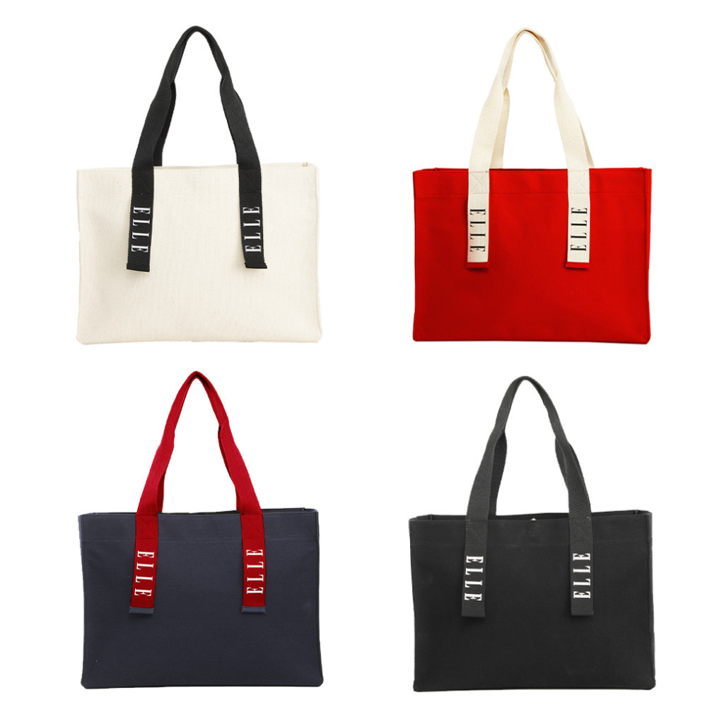 ELLE  กระเป๋าช้อปปิ้งผ้าแคนวาส รุ่นใหม่ มีแป๊ปแม่เหล็ก พร้อมช่องแบ่งของ สะดวกในการจัดเก็บ (H8H007)