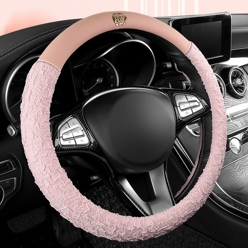 Car Steering Wheel Cover Camellia Lace Goddess Style Four Seasons Universal Breathable Non-Slip Anti-Sweat Handle Cover New fashionable car steering wheel cover