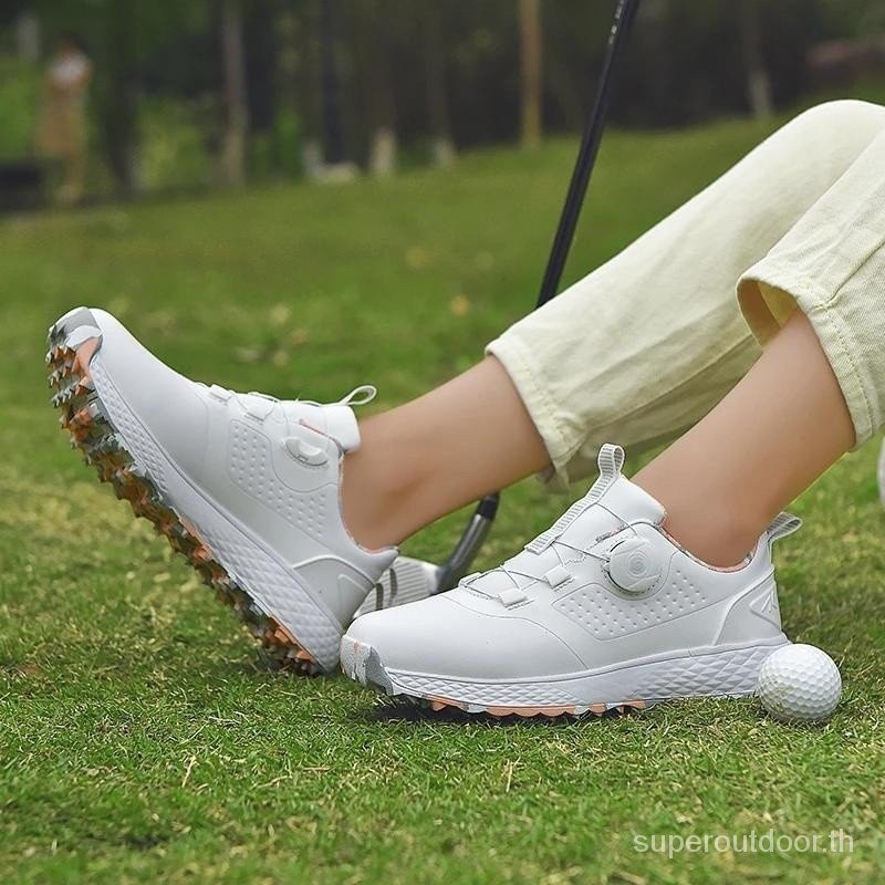 รองเท้าผ้าใบผู้หญิงรองเท้ากอล์ฟกันลื่นสีขาวสีชมพูขนาด36-40 asf7