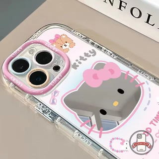 หรูหราขึ้นกระจกเคสแมวคิตตี้น่ารักเข้ากันได้กับ IPhone 16 17 air 15 13 12 11 14 Pro Max 14 8 15 7 16 Plus XR X XS SE