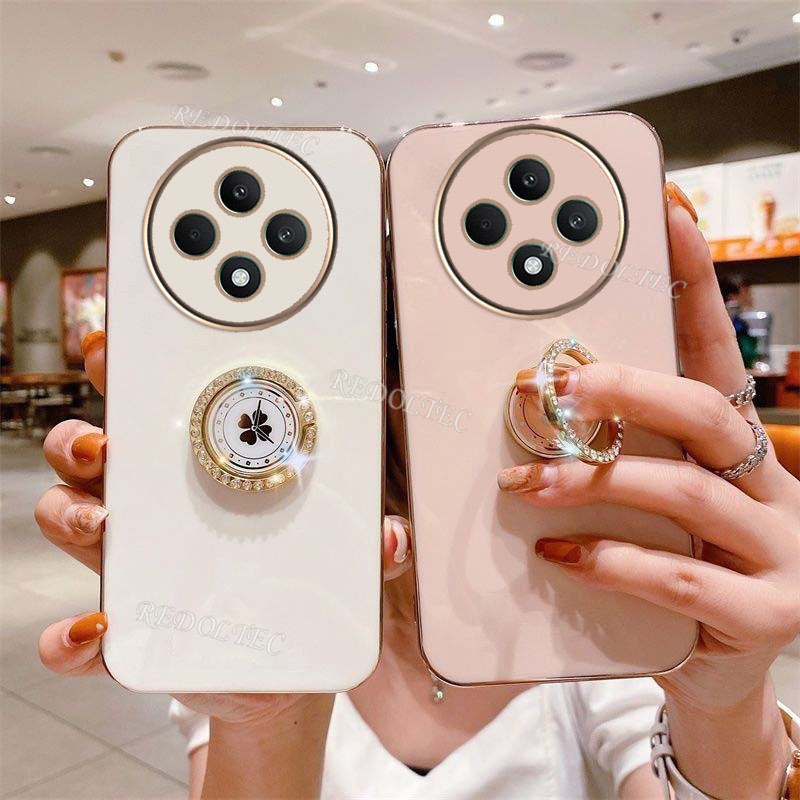 Oppo Reno 12F 5G ปลอก 2024 เคสดีไซน์ใหม่ OPPO Reno12 F Reno12F Reno 12 F หรูหราซิลิโคนอ่อนนุ่มฝาครอบโทรศัพท์ชุบไฟฟ้าพร้อมที่วางขาตั้งแหวน