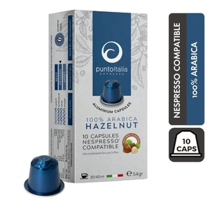 กาแฟแคปซูลกลิ่น HAZELNUT อาราบิก้า 100% สำหรับเครื่อง Nespresso (10 แคปซูล) (PUNTO ITALIA ESPRESSO BRAND)