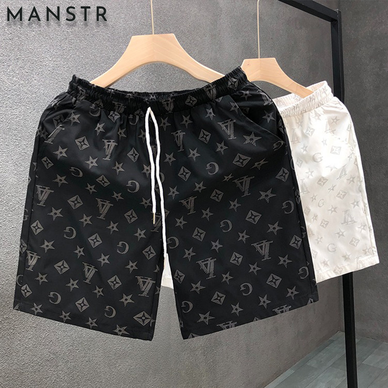 M-5xlแบรนด์แฟชั่นลําลองหลวมกางเกงขาสั้นชายหาดฤดูร้อนสําหรับชาย Monogrammed Star ชุดชั้นในกีฬา All-Match Plus ขนาดสีดํา/สีขาว