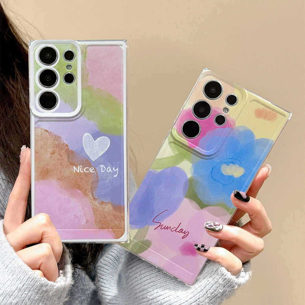 SAMSUNG สีน้ําสําหรับsamsung S24 S23 Ultra S21 S20 FE A15 A25 A35 A55 S22 S10 Plus Ultra A14 A24 A34 A54 A05 A05s 5G Rainbowกันกระแทกซิลิโคนนุ่ม