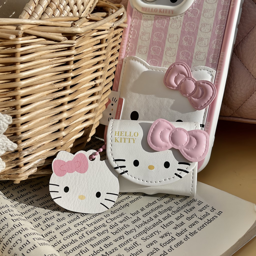 สีชมพู Bowknot Cat Kitty PU หูฟังสําหรับ AirPods 1 2 3 4 Pro 1 2 หูฟัง Rotective แขวนกรณี