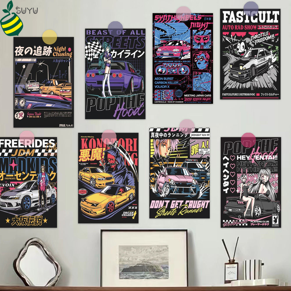 10pcs JDM รถ Anime Racing drift โปสเตอร์ญี่ปุ่น 1015 ซม.สติกเกอร์ DIY กระเป๋าเดินทางตู้เย็น Decals Graffiti ตกแต่งผนังการ์ด