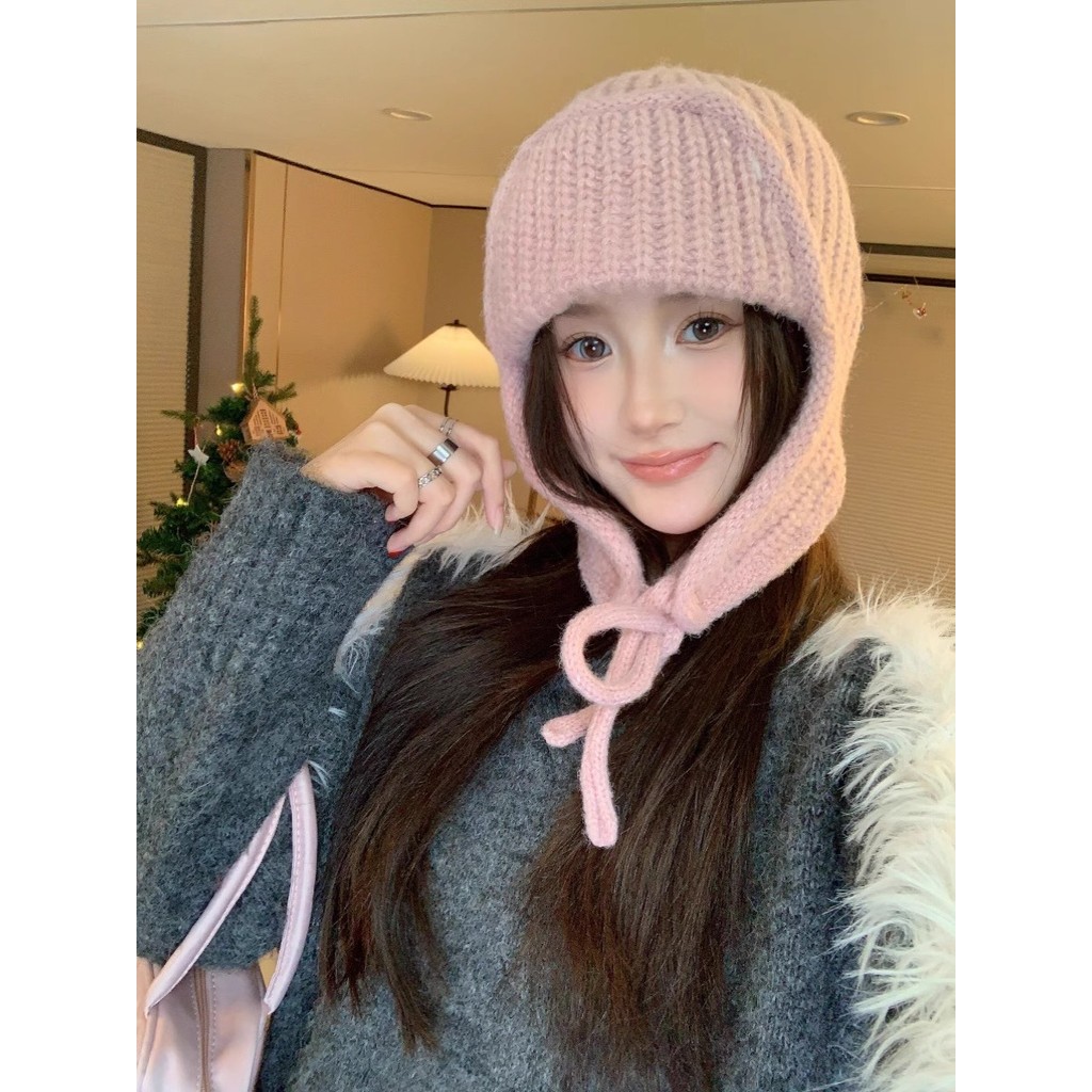 สีชมพู Balach Lafa หมวกผู้หญิง 2024 ฤดูใบไม้ร่วงฤดูหนาวเกาหลีรุ่นป้องกันหูหมวกอุ่น All-Match Face หมวกขนสัตว์ขนาดเล็ก