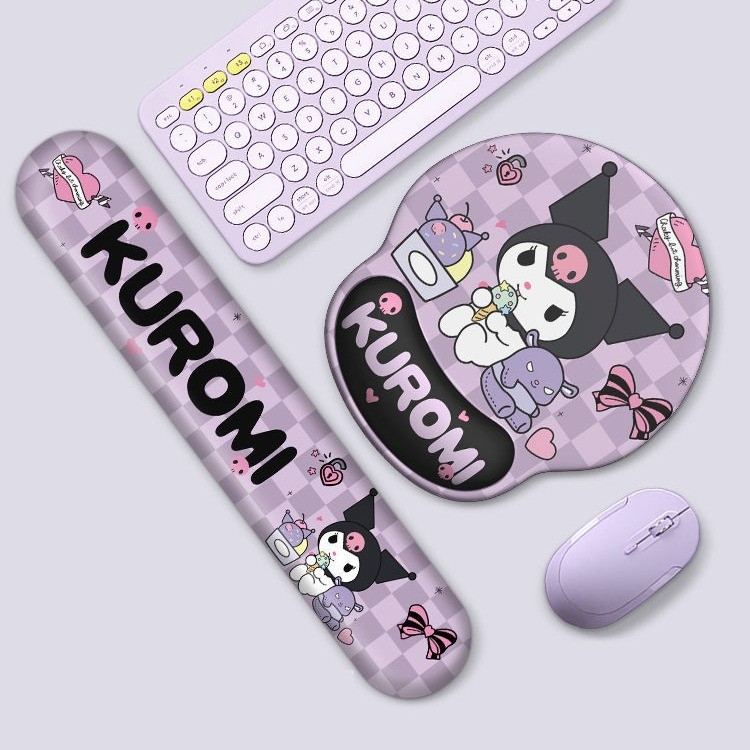 Kuromi Bracer แผ่นรองเมาส์หนากันลื่นแผ่นรองเมาส์มูลค่าสูงโต๊ะคอมพิวเตอร์แป้นพิมพ์ที่วางมือแผ่นรองโต๊ะคู่สำนักงานระยะยาว
