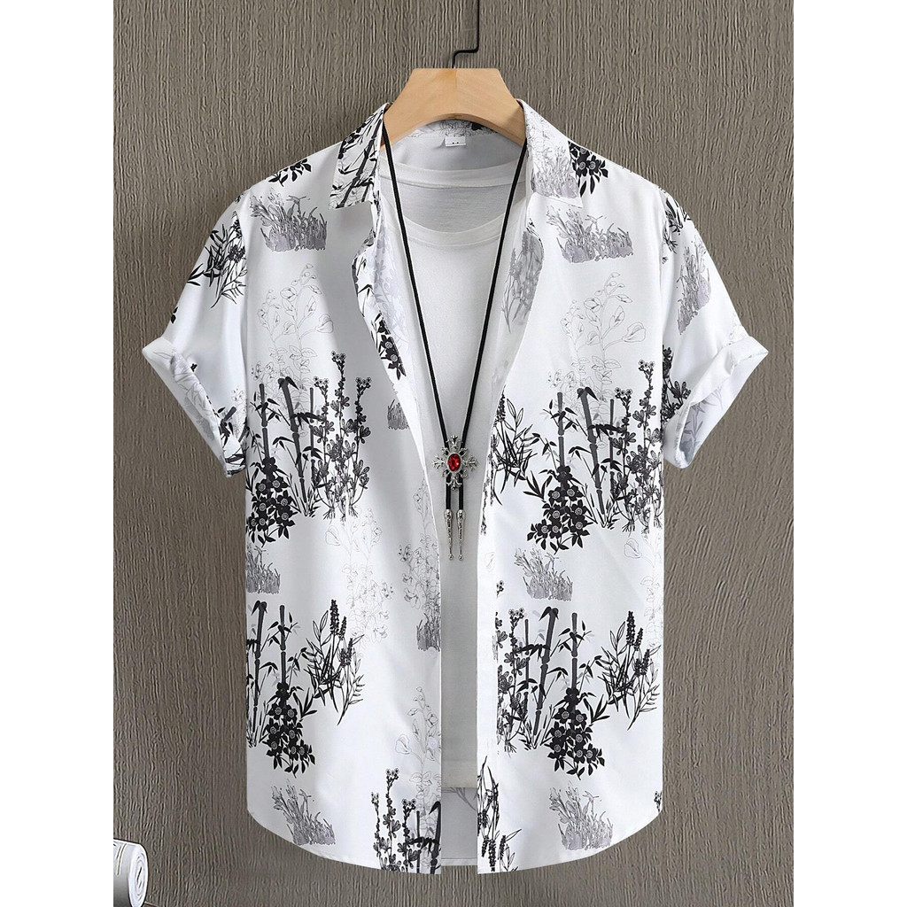 ผู้ชายและผู้หญิงดอกไม้พฤกษศาสตร์ส่วนบุคคลพิมพ์เสื้อท็อปส์แขนสั้นเสื้อลําลองปุ่มเสื้อแขนสั้น