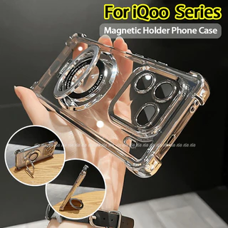 iQOO Z11X Z9 Z9X Z10 15 15R 13 12 Neo 10 5G เคส iQOO Z9 Turbo ใสวุ้นกันกระแทกเคสพร้อมตัวป้องกันเลนส์กล้องที่ยึดแม่เหล็กสําหรับโทรศัพท์มือถือ เคสโทรศัพท์ไฟฟ้าหรูหราโปร่งใส