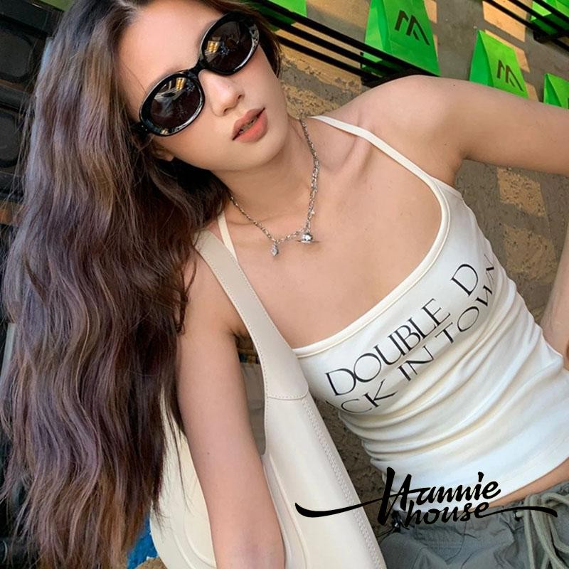 Hanie House- เสื้อกล้ามคอตักด้านหลังพิมพ์ลายตัวอักษรสําหรับผู้หญิง