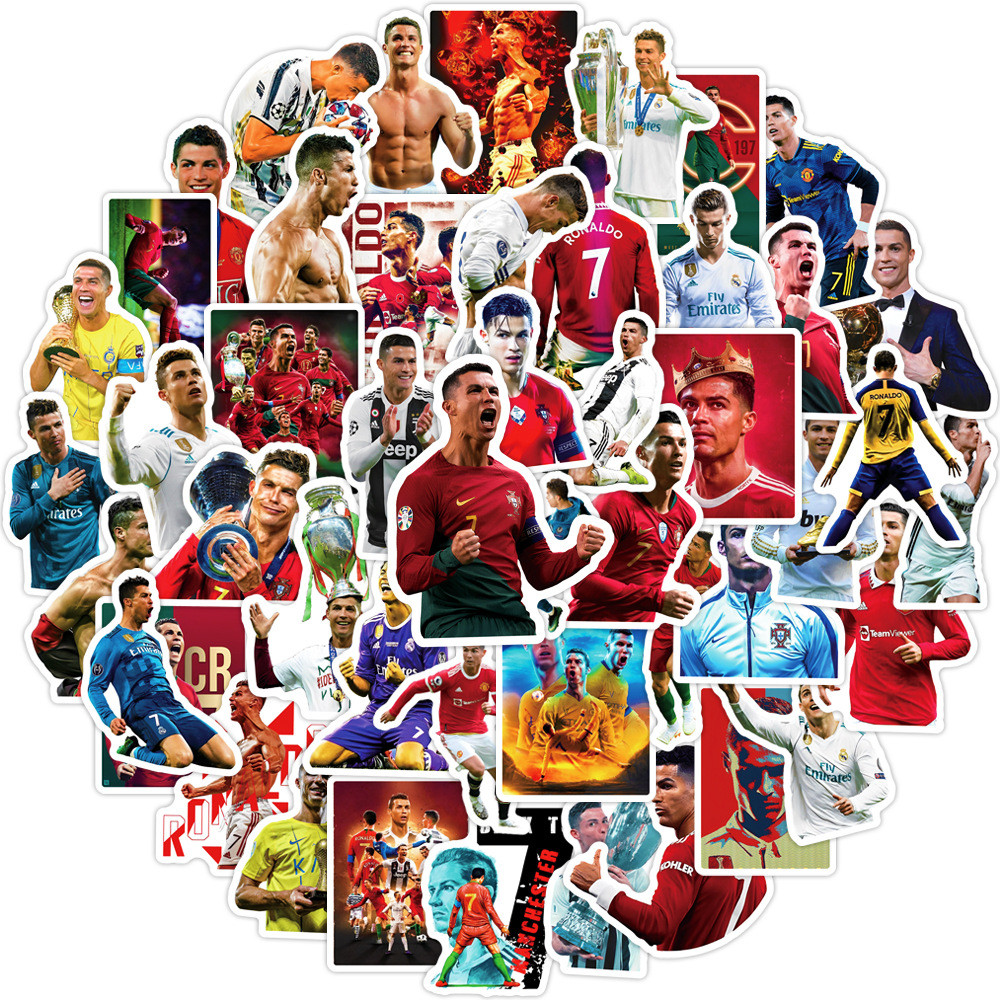 Y&P| ชุดสติ๊กเกอร์ Cristiano Ronaldo สติ๊กเกอร์กันน้ำวงดนตรีกราฟฟิตี, 50 แผ่น/ชุด