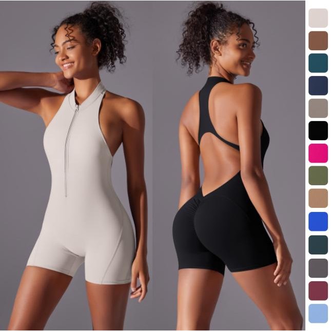 Evesport Sport Jumpsuit-6660 ชุดจั๊มสูทขาสั้น แขนกุด ซิปหน้า ยืดหยุ่นสูง สําหรับออกกำลังกาย เล่นโยคะ ฟิตเนส