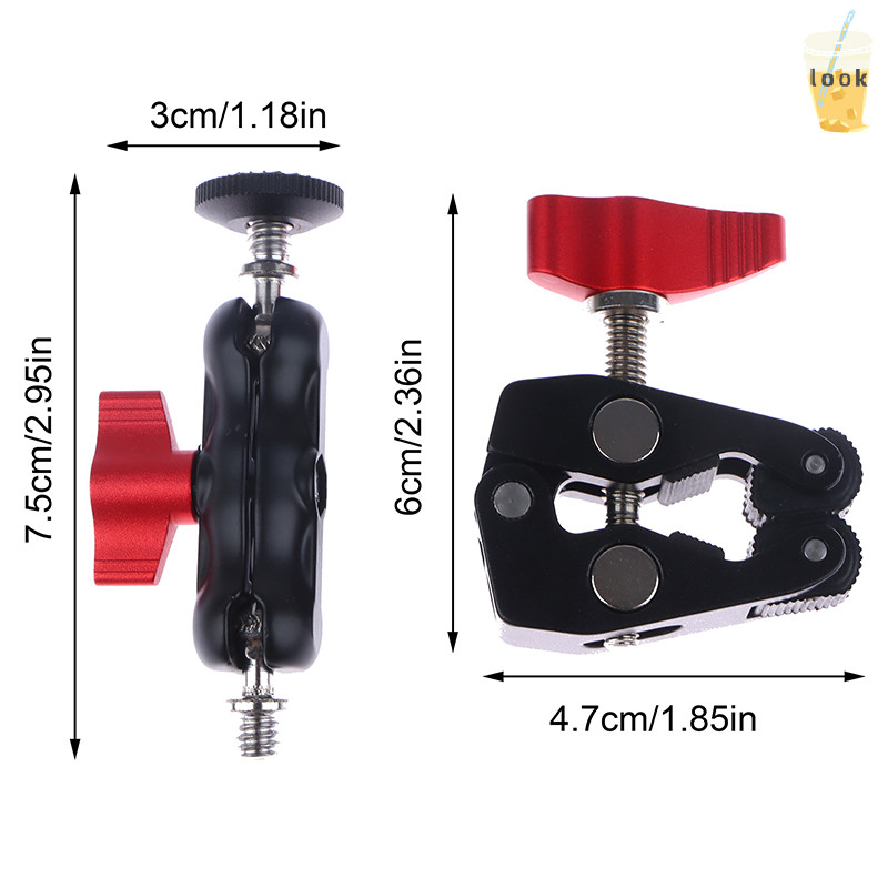[LO] แคลมป์อลูมิเนียมอัลลอยด์พร้อมหัวบอลคู่ Magic Arm Clamp 1/4 3/8 รูสําหรับโทรศัพท์ Video Mount กล้อง Monitor ไฟ LED Mic TH