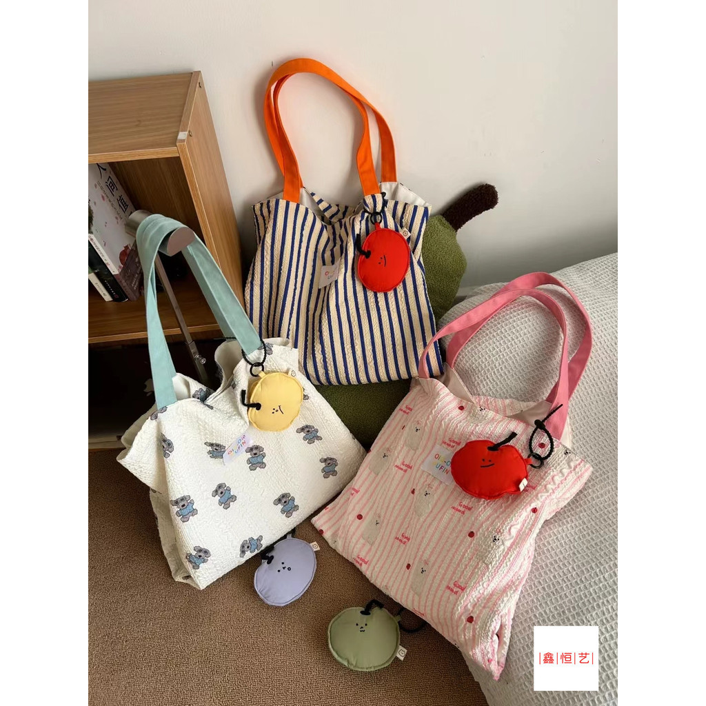 High Beauty Striped Ins Small Fresh Large Capacity Cute Canvas Bag