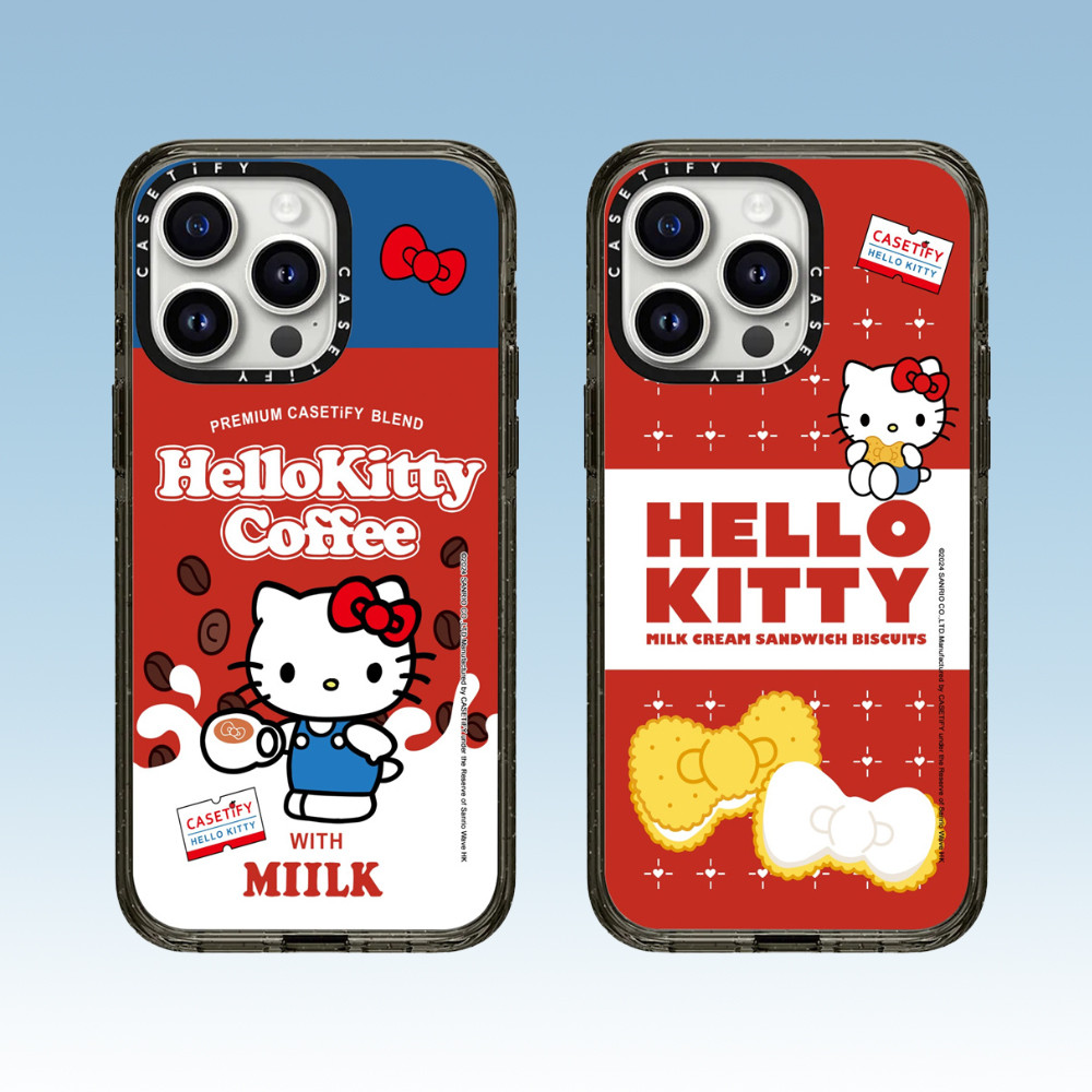 Casetify เคสโทรศัพท์อะคริลิคคุณภาพสูงเหมาะสําหรับiPhone 15 Pro Max 14 Pro Max 13 Pro Max 15 Pro 14 Pro 13 Pro 12 Pro 12 แฟชั่นAnti fall hard shell Kittyคุกกี้กาแฟ