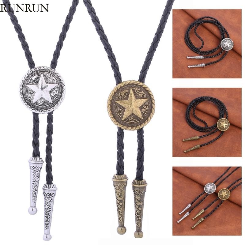 Runny Bolo Tie Star คาวบอยเนคไท Vintage Faux หนังเชือกสร้อยคอถักเครื่องประดับอุปกรณ์เสริมสําหรับผู้ชายผู้หญิง
