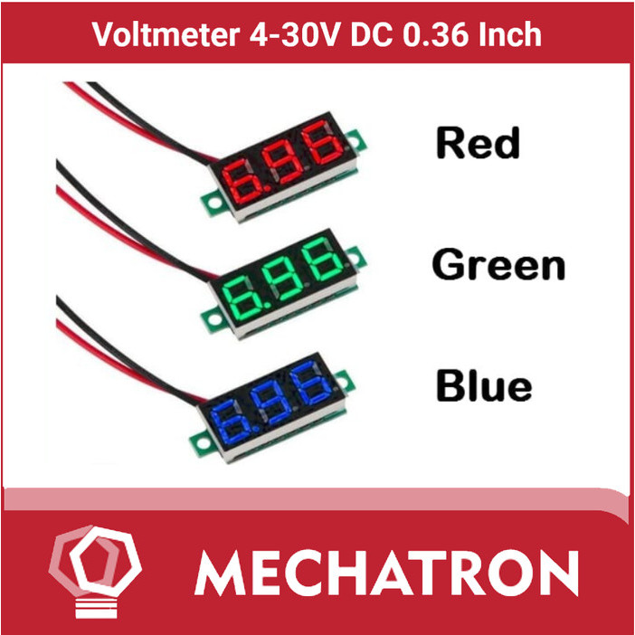MERAH ES99 Digital Voltmeter 4-30 Volt DC Mini Volt Meter 4 to 30 vdc 2 สาย - สีแดง