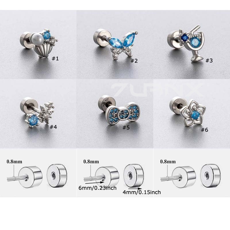 1 ชิ้นต่างหูกระดูกอ่อน Stud 20Gauge Helix เจาะดอกไม้ผีเสื้อ Bowknot Shape