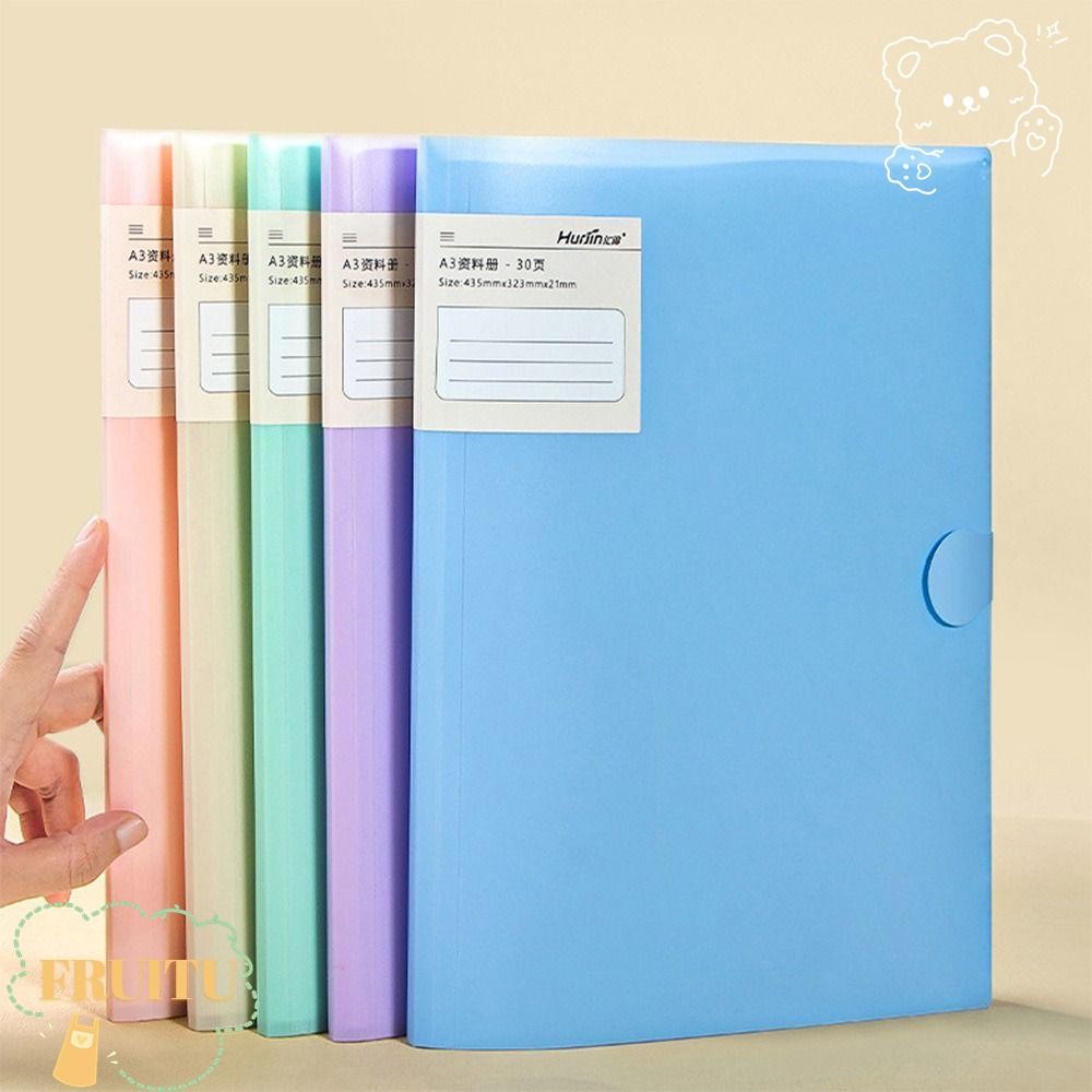 Fruitu แฟ้ม A3, หนังสือเล่มเล็กเก็บกระดาษทดสอบความจุขนาดใหญ่ 20/30/40 หน้า, กระเป๋าใส่เอกสารกันน้ําแบบหนา