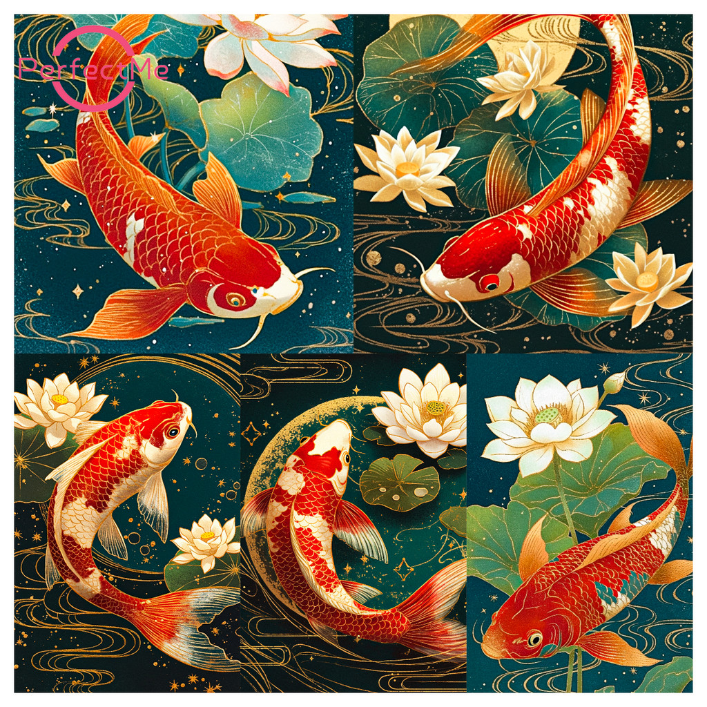 Pm  Religous Wealth Fish DIY หินจิตรกรรมเพชรภาพวาดตกแต่งบ้าน30x40ซม.